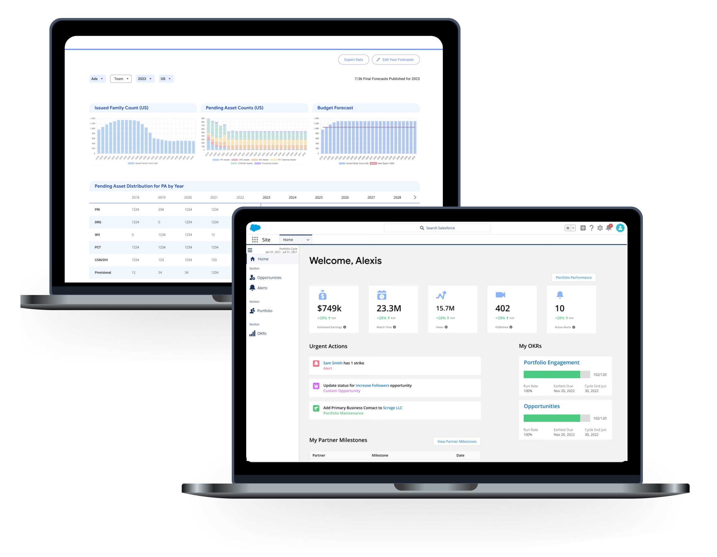 two laptops with examples of Alexis' UX work